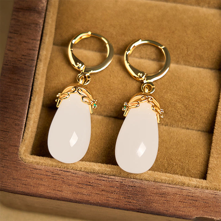 Buddha Stones Green Chalcedony Water Drop Strength Copper Posts Earrings - image 23