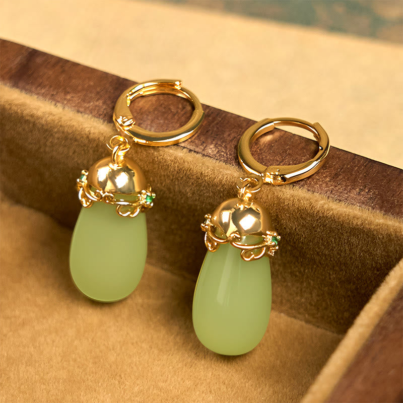 Buddha Stones Green Chalcedony Water Drop Strength Copper Posts Earrings - image 2
