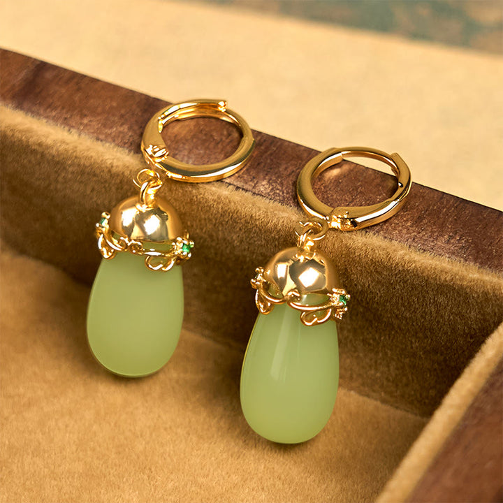 Buddha Stones Green Chalcedony Water Drop Strength Copper Posts Earrings - image 2