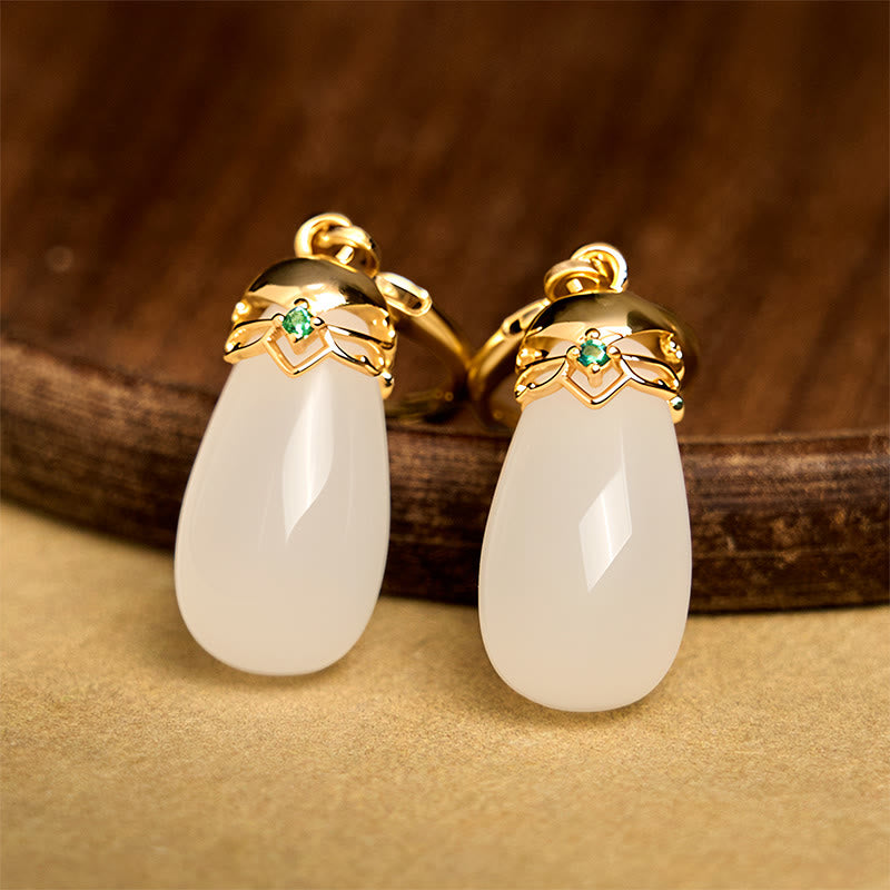 Buddha Stones Green Chalcedony Water Drop Strength Copper Posts Earrings - image 24