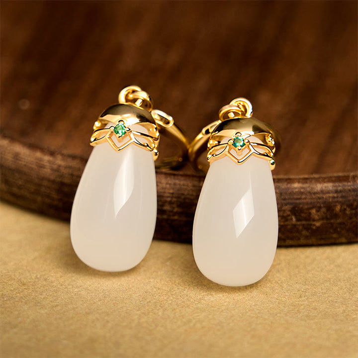 Buddha Stones Green Chalcedony Water Drop Strength Copper Posts Earrings - image 24