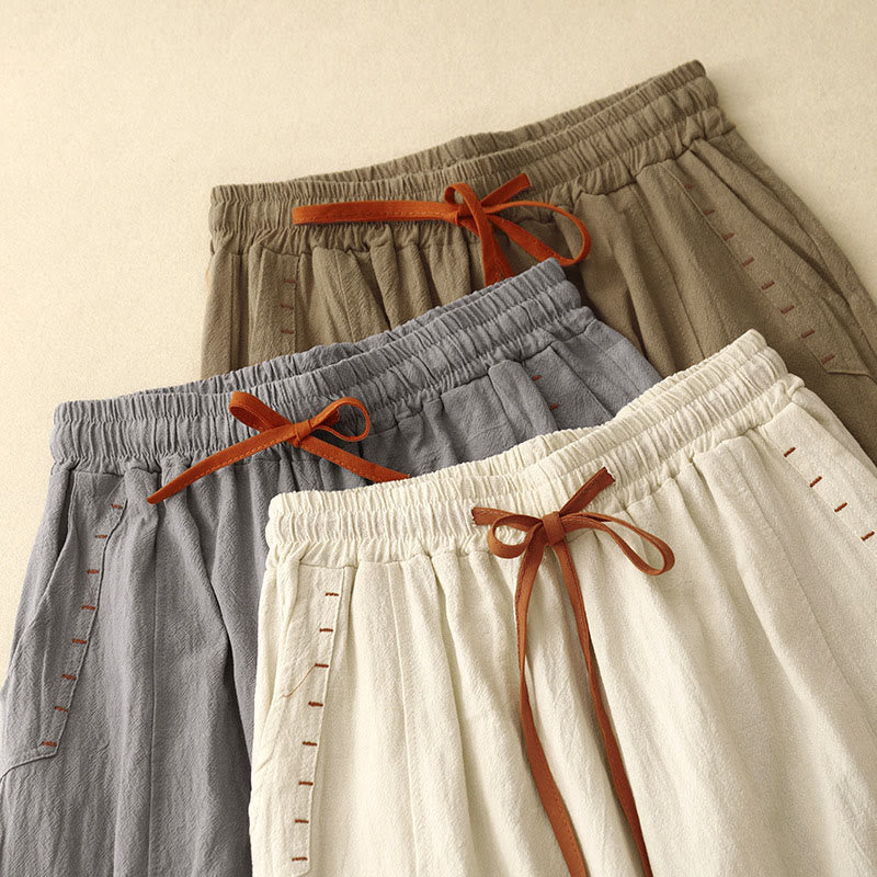 Buddha Stones Casual Side Slits Design Cotton Women's Wide Leg 7-8 Length Pants With Pockets - image 15