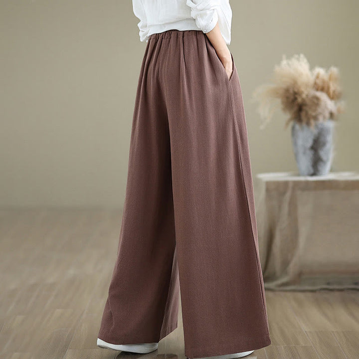 Buddha Stones Commute Plain Simple Lace-Up Design Women's Wide Leg Cotton Linen Pants With Pockets - image 14