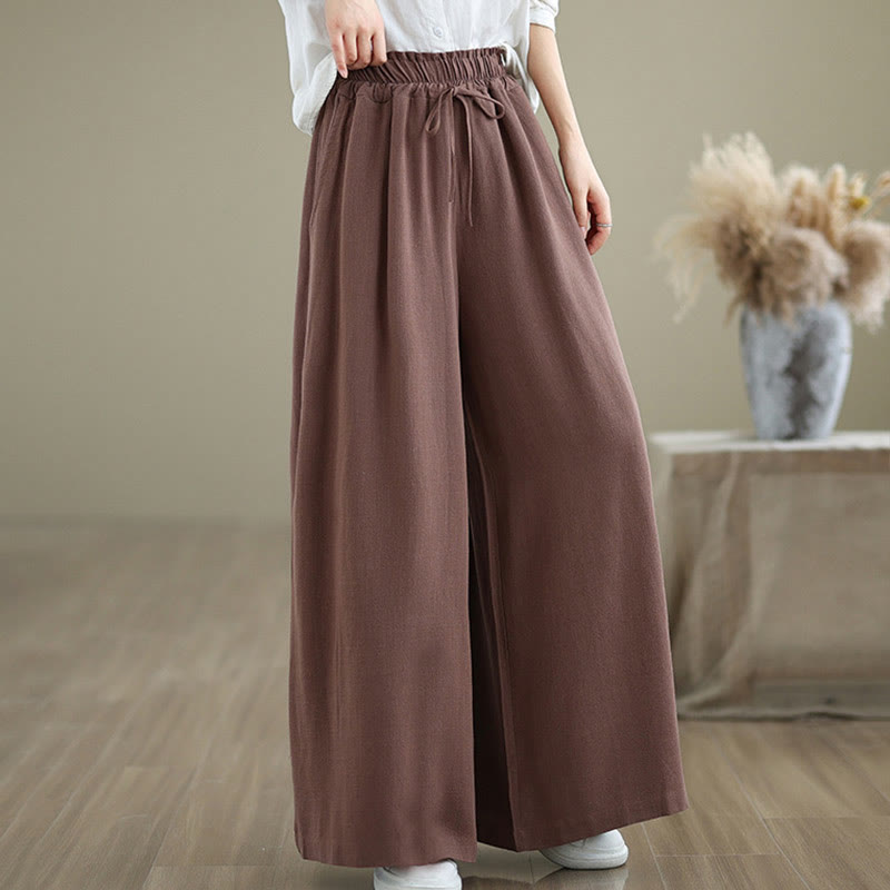 Buddha Stones Commute Plain Simple Lace-Up Design Women's Wide Leg Cotton Linen Pants With Pockets - image 12
