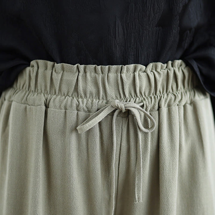 Buddha Stones Commute Plain Simple Lace-Up Design Women's Wide Leg Cotton Linen Pants With Pockets - image 5