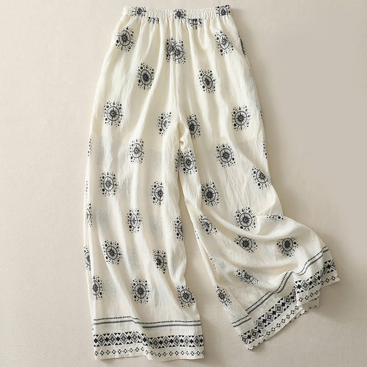 Buddha Stones Bohemian Printing Celestial Pattern Women's Wide Leg Cotton Pants With Pockets - image 5