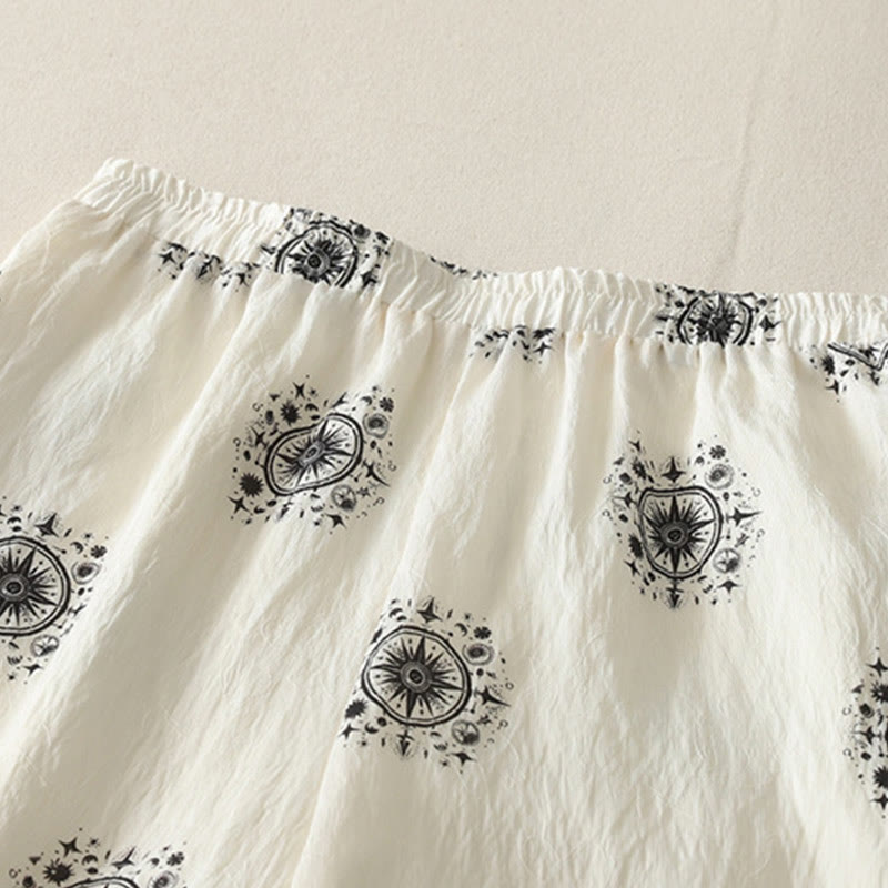 Buddha Stones Bohemian Printing Celestial Pattern Women's Wide Leg Cotton Pants With Pockets - image 7