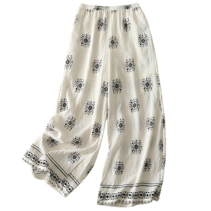 Buddha Stones Bohemian Printing Celestial Pattern Women's Wide Leg Cotton Pants With Pockets - image 13