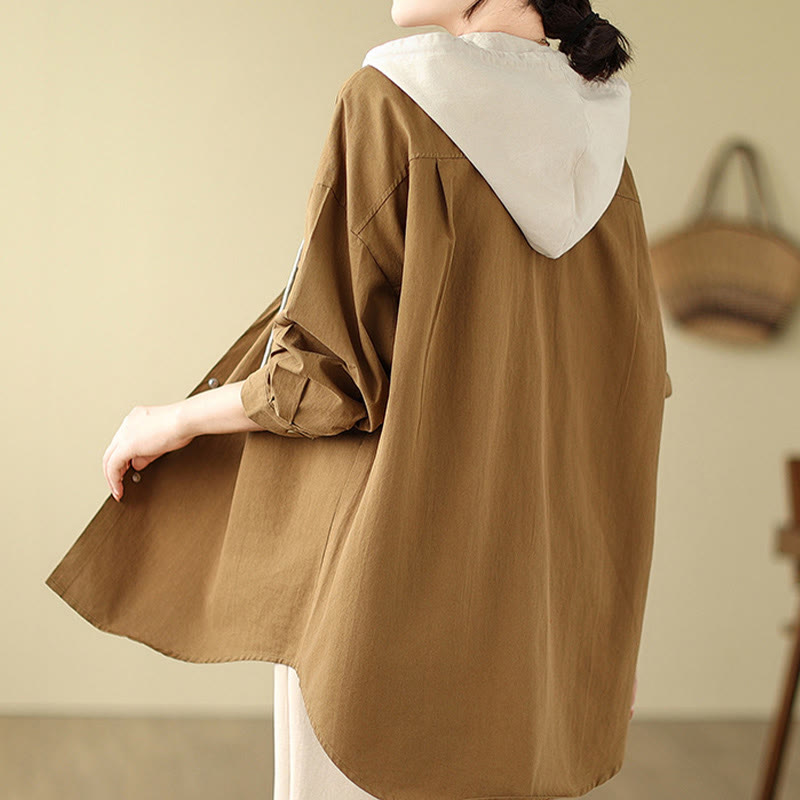 Buddha Stones Casual Commute Drawstring Hoodie Women's Cotton Linen Jacket With Pockets - image 8