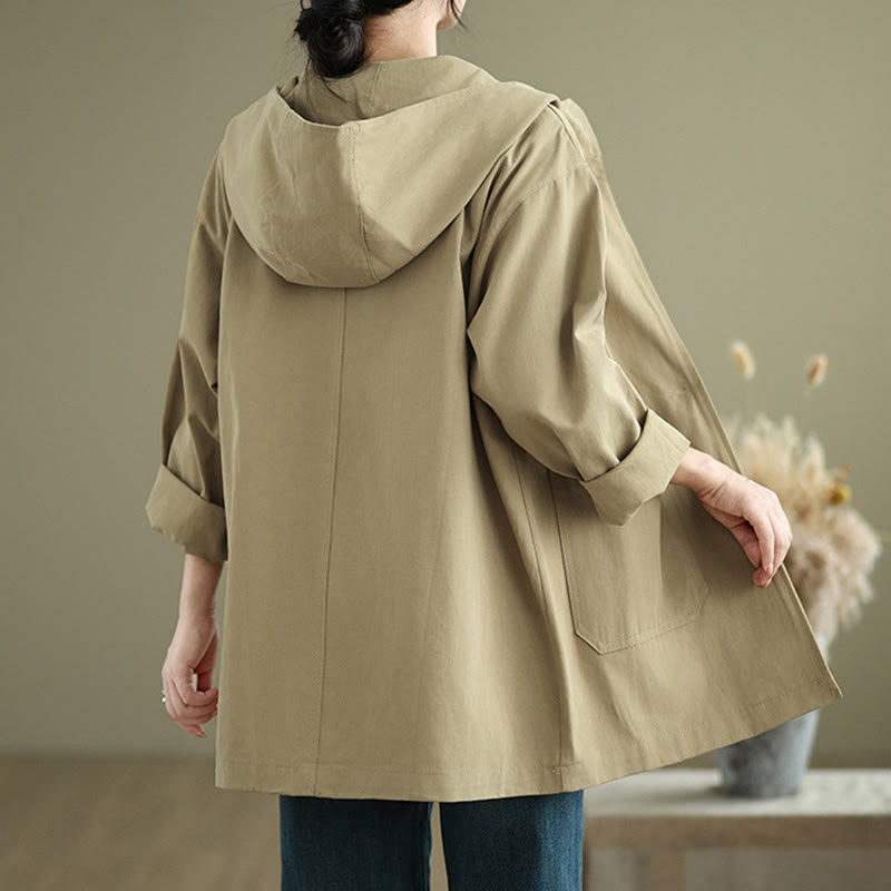 Buddha Stones Fall Vintage Hoodie Women's Cotton Linen Jacket With Front Pockets - image 8