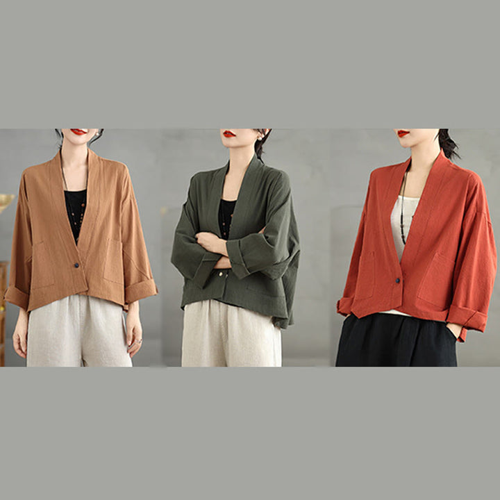 Buddha Stones Casual Vintage Plain Long Sleeve Open Front Jacket With Pockets - image 20