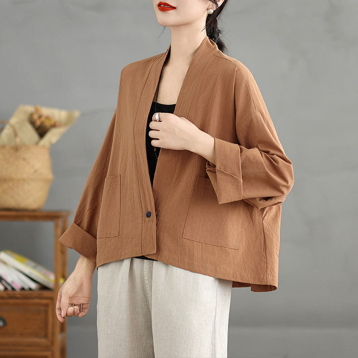 Buddha Stones Casual Vintage Plain Long Sleeve Open Front Jacket With Pockets - image 3