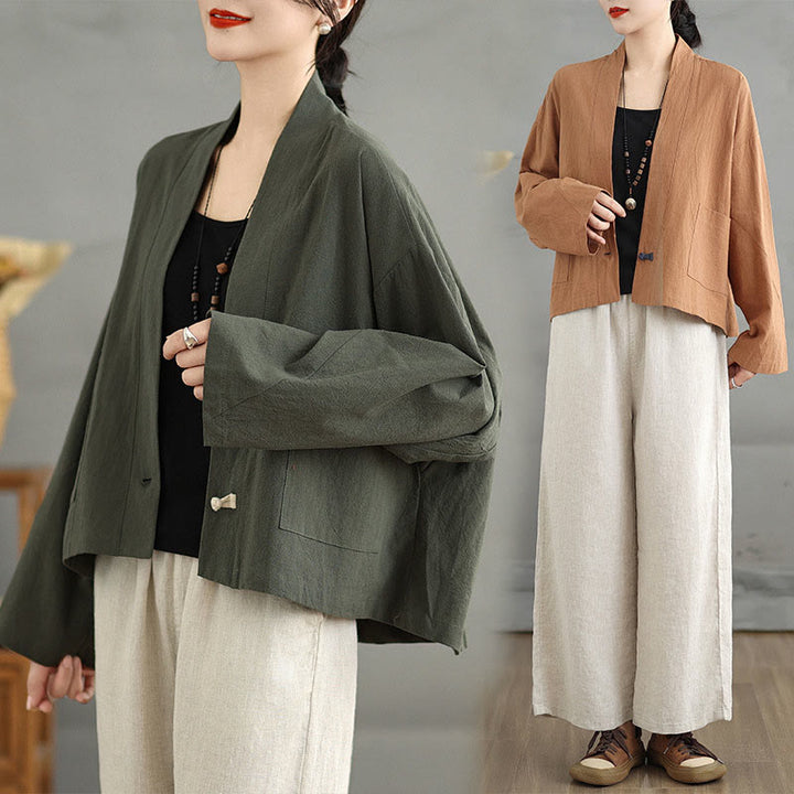 Buddha Stones Casual Vintage Plain Long Sleeve Open Front Jacket With Pockets - image 19