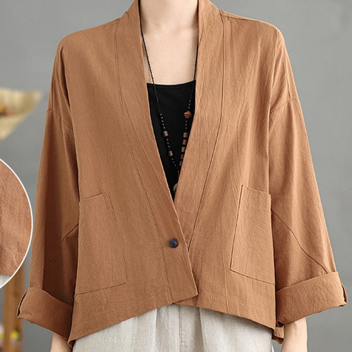 Buddha Stones Casual Vintage Plain Long Sleeve Open Front Jacket With Pockets - image 4