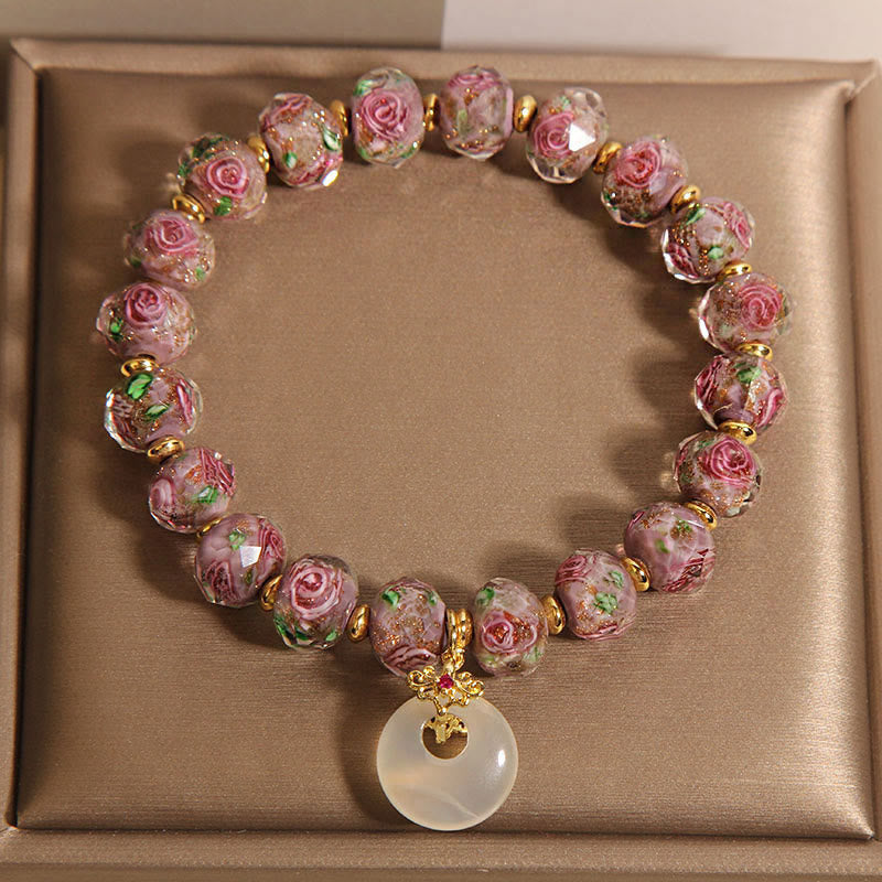 Buddha Stones Rose Liuli Glass Bead Peace Buckle Peace Bracelet - image 2