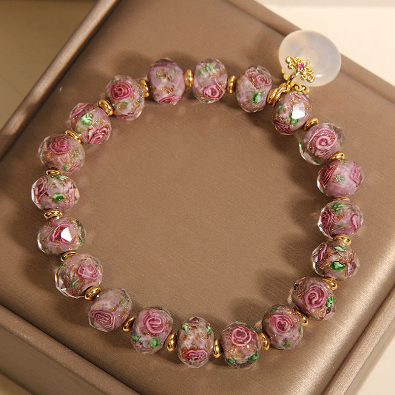 Buddha Stones Rose Liuli Glass Bead Peace Buckle Peace Bracelet - image 3