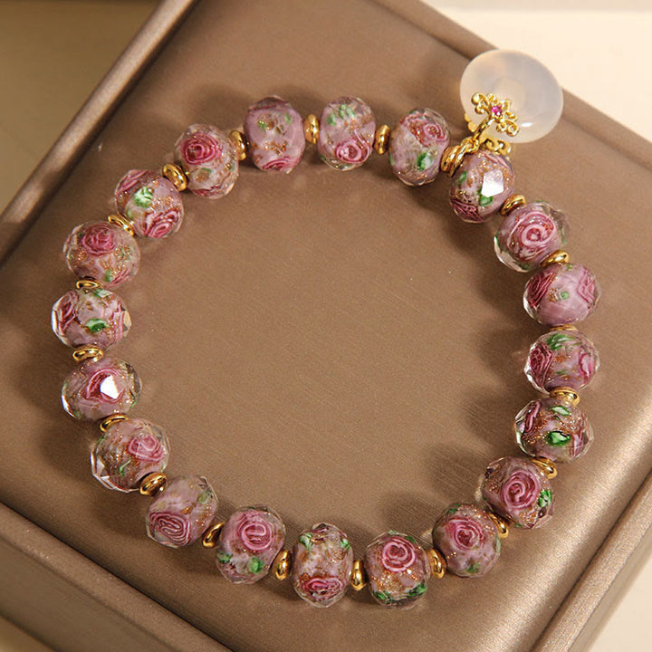 Buddha Stones Rose Liuli Glass Bead Peace Buckle Peace Bracelet - image 3