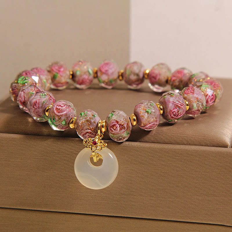 Buddha Stones Rose Liuli Glass Bead Peace Buckle Peace Bracelet - image 1