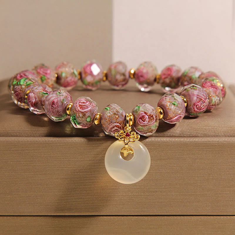 Buddha Stones Rose Liuli Glass Bead Peace Buckle Peace Bracelet - Liuli Glass Bead(Wrist Circumference: 16cm) - image 0
