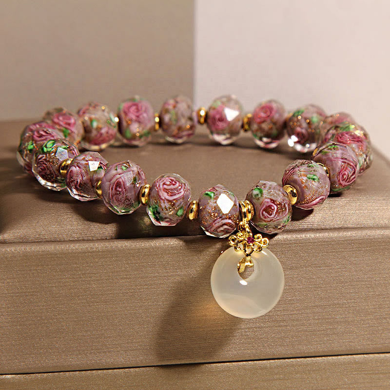 Buddha Stones Rose Liuli Glass Bead Peace Buckle Peace Bracelet - image 4