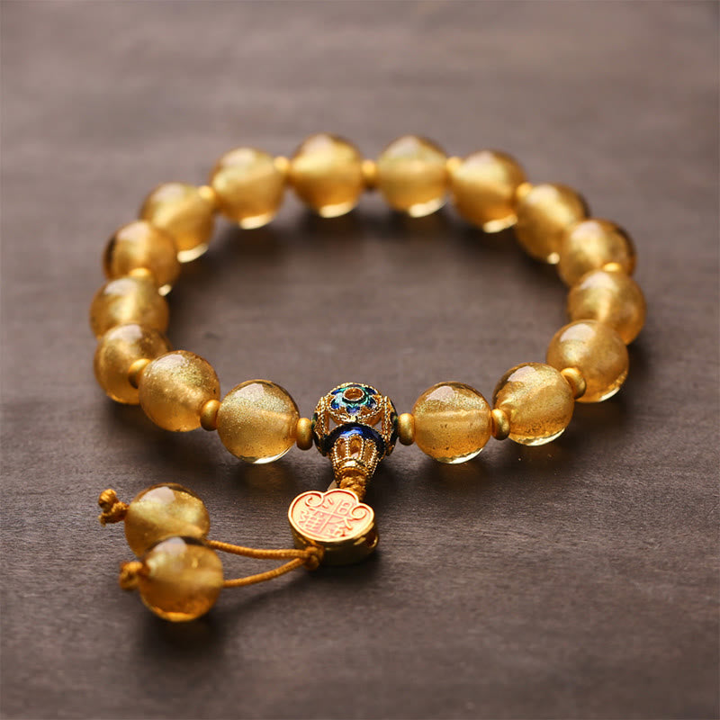 Buddha Stones Gold Foil Liuli Glass Bead Ruyi Golden Ingot Fortune Bracelet - image 1