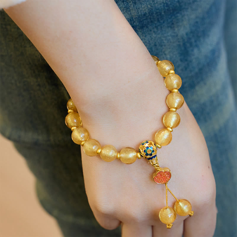 Buddha Stones Gold Foil Liuli Glass Bead Ruyi Golden Ingot Fortune Bracelet - image 3