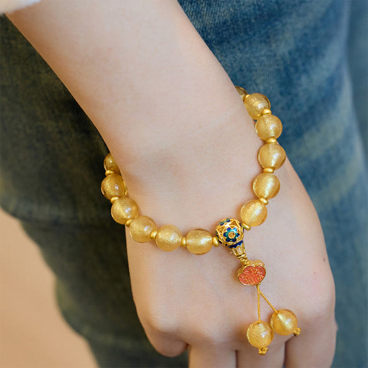 Buddha Stones Gold Foil Liuli Glass Bead Ruyi Golden Ingot Fortune Bracelet - image 3
