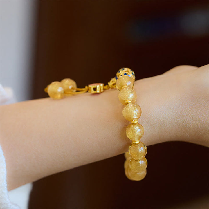 Buddha Stones Gold Foil Liuli Glass Bead Ruyi Golden Ingot Fortune Bracelet - image 4