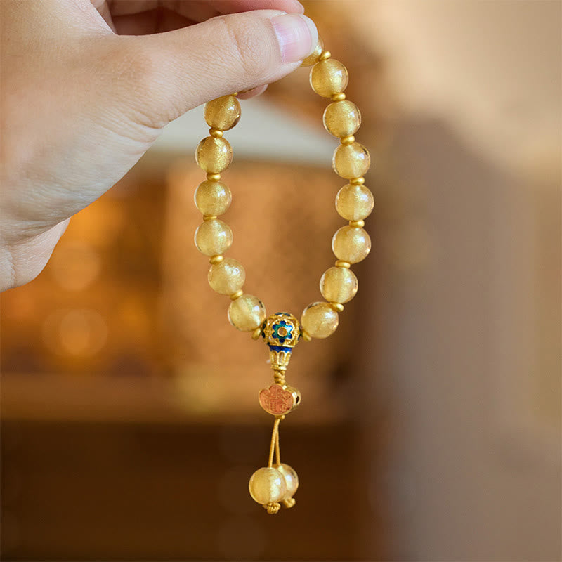 Buddha Stones Gold Foil Liuli Glass Bead Ruyi Golden Ingot Fortune Bracelet - image 6