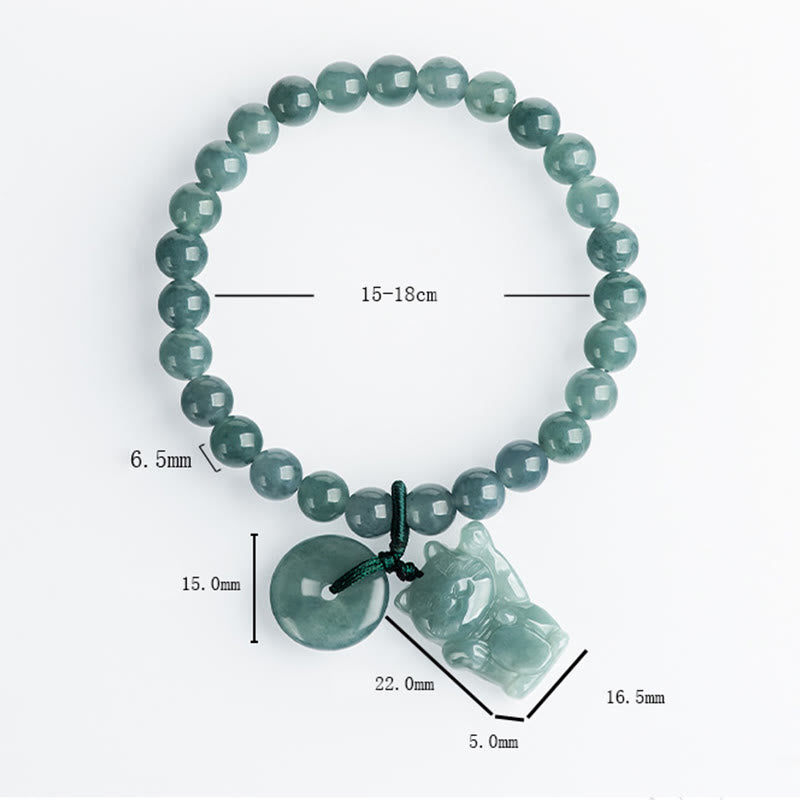 Buddha Stones Blue Jade Peace Buckle Lucky Cat Prosperity Bracelet - image 7