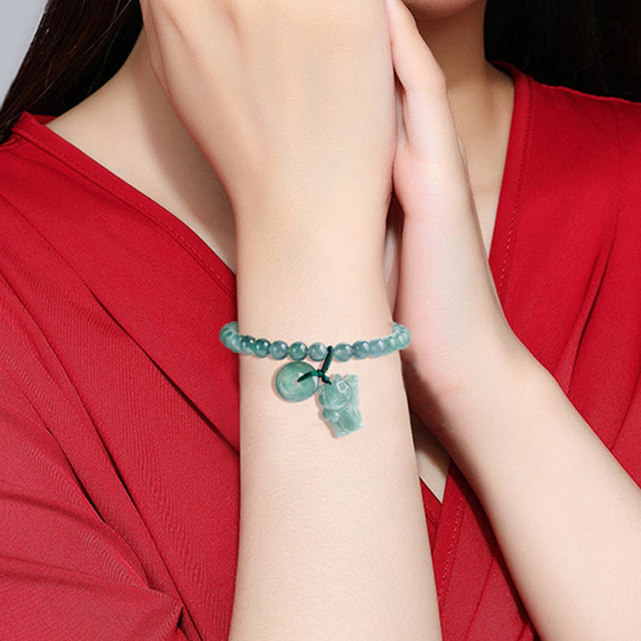 Buddha Stones Blue Jade Peace Buckle Lucky Cat Prosperity Bracelet - image 4