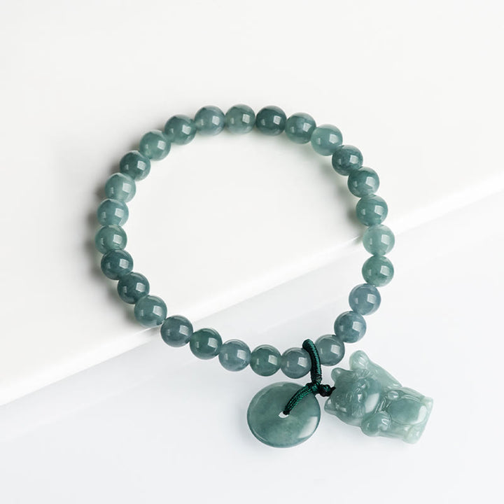 Buddha Stones Blue Jade Peace Buckle Lucky Cat Prosperity Bracelet - image 10