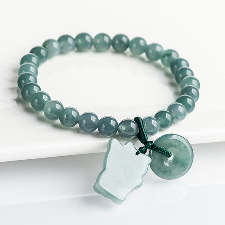 Buddha Stones Blue Jade Peace Buckle Lucky Cat Prosperity Bracelet - image 1
