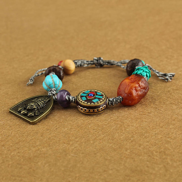 Buddha Stones Tibetan Buddha's Eye Turquoise Lotus Zakiram Protection Rope Bracelet - image 4