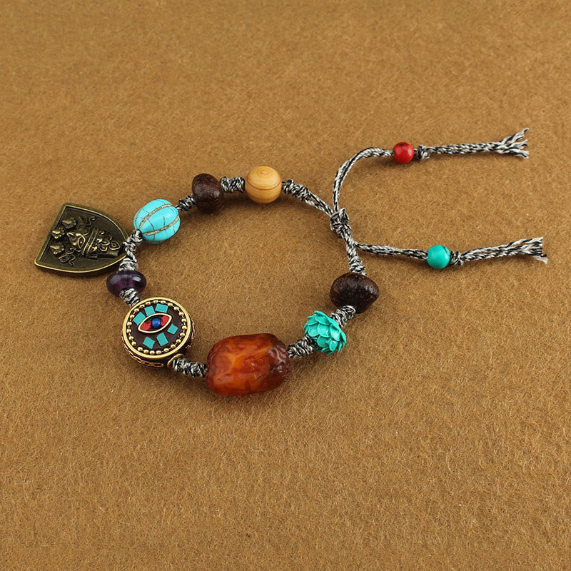 Buddha Stones Tibetan Buddha's Eye Turquoise Lotus Zakiram Protection Rope Bracelet - image 3