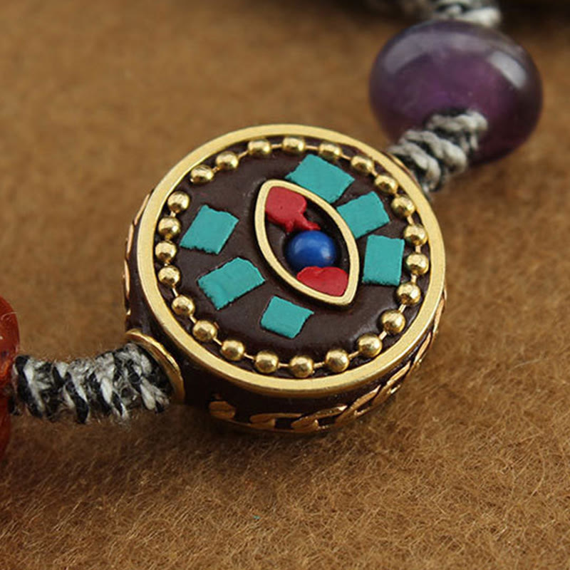 Buddha Stones Tibetan Buddha's Eye Turquoise Lotus Zakiram Protection Rope Bracelet - image 12