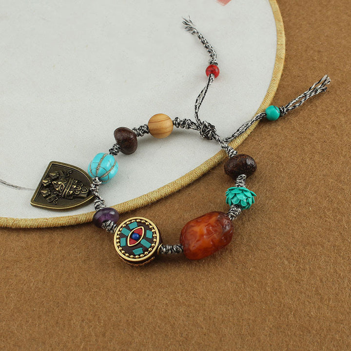 Buddha Stones Tibetan Buddha's Eye Turquoise Lotus Zakiram Protection Rope Bracelet - image 8