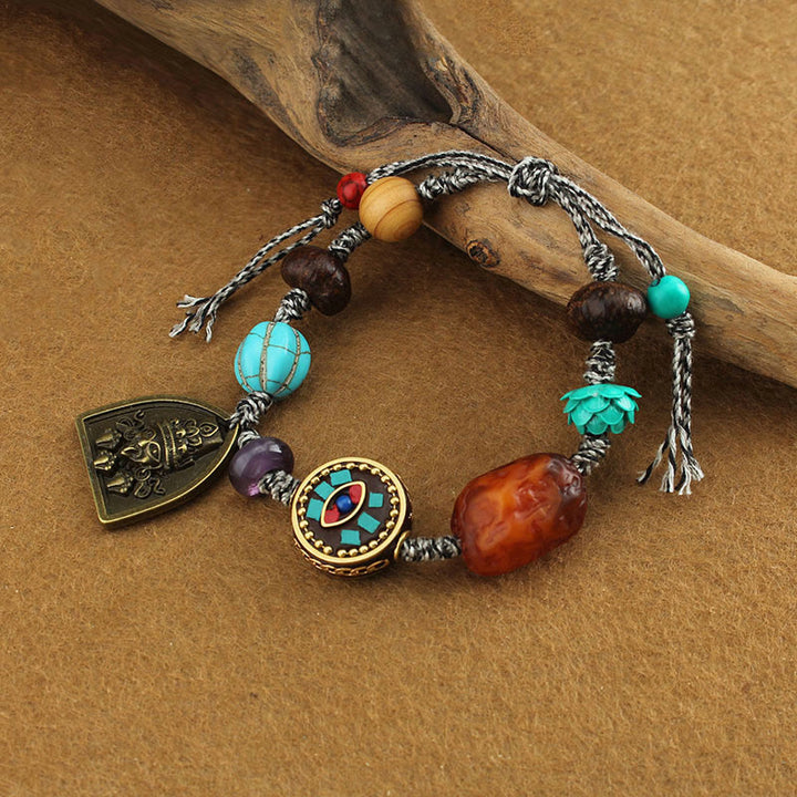 Buddha Stones Tibetan Buddha's Eye Turquoise Lotus Zakiram Protection Rope Bracelet - image 2