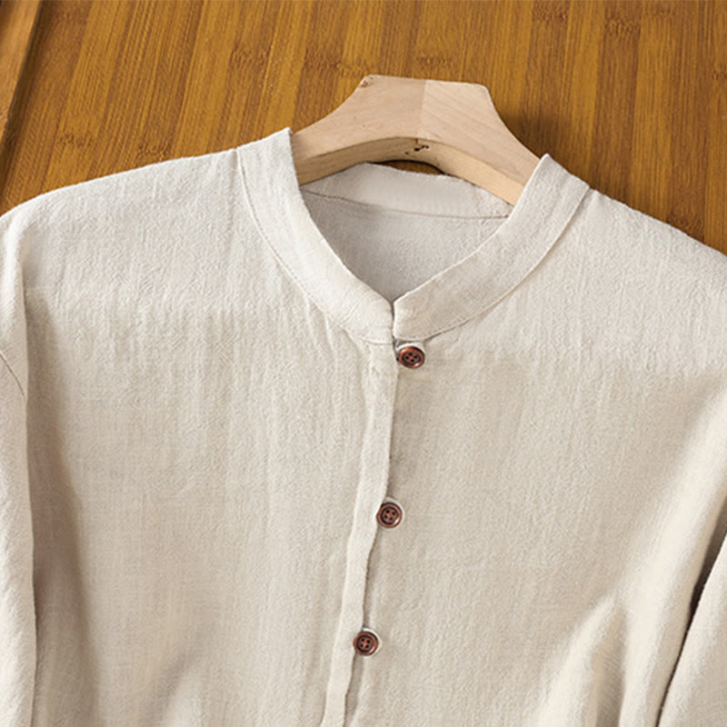 Buddha Stones Spring Solid Color Simple Hem Slit Design Cotton Linen Women's Shirt - image 2