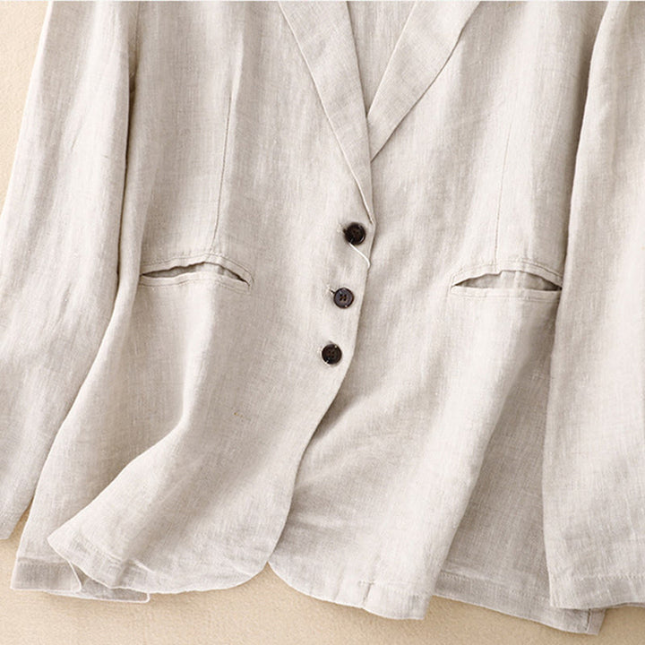 Buddha Stones Commute Retro Pure Color Lapel Cotton Linen Women's Jacket With Pockets - image 11