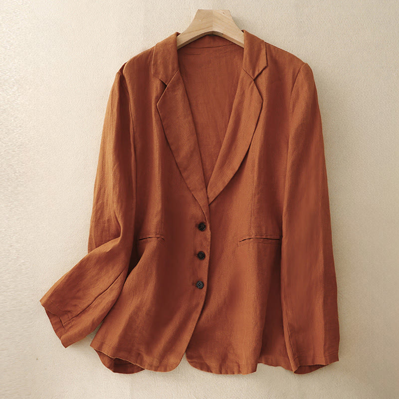 Buddha Stones Commute Retro Pure Color Lapel Women's Jacket With Pockets - OrangeRed - US12，UK/AU16，EU44 (2XL) - image 13