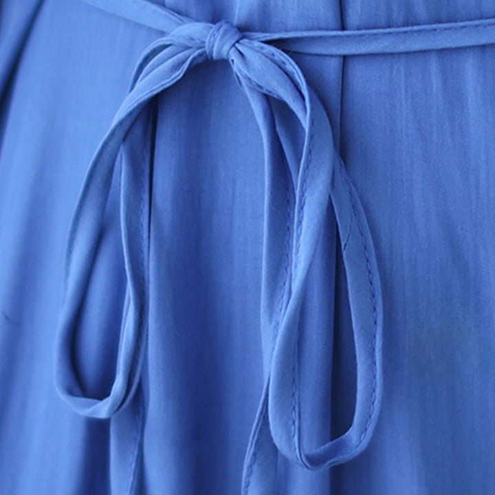 Buddha Stones Casual Plain Crew Neck Pleated Polyester Midi Dress With Pockets - image 21