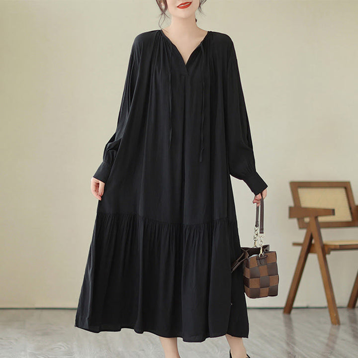Buddha Stones Casual Plain Two-sided Style Dress Chiffon Midi Dress With Pockets - Black - US4-6，UK/AU8-10，EU36-38 (F) - image 0