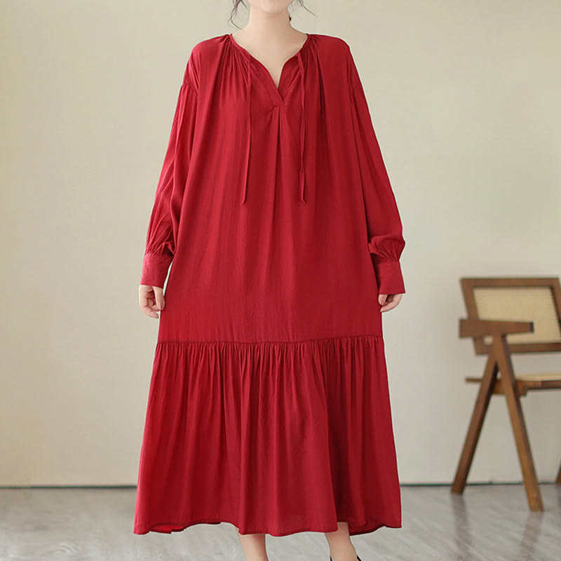 Buddha Stones Casual Plain Two-sided Style Dress Chiffon Midi Dress With Pockets - image 8