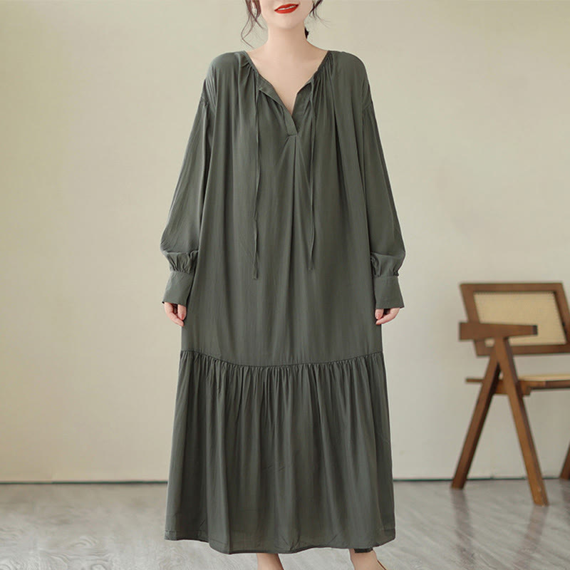 Buddha Stones Casual Plain Two-sided Style Dress Chiffon Midi Dress With Pockets - image 12