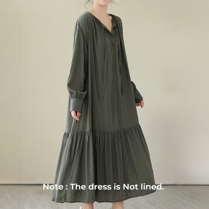 Buddha Stones Casual Plain Two-sided Style Dress Chiffon Midi Dress With Pockets - image 11