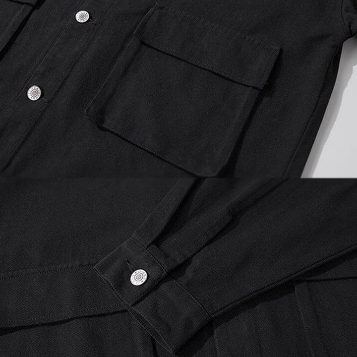 Buddha Stones Long Sleeve Button Stand Collar Design Men's Cotton Jacket Shirt With Pockets - image 3