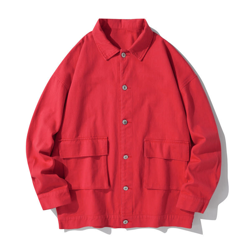 Buddha Stones Long Sleeve Button Stand Collar Design Men's Cotton Jacket Shirt With Pockets - Crimson - US/UK/AU50，EU60 (5XL) - image 10