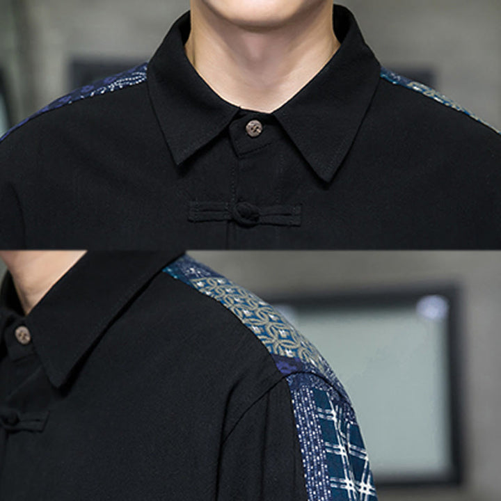 Buddha Stones Men's Flower Pattern Stitching Cotton Blend Long Sleeve Shirt - image 7