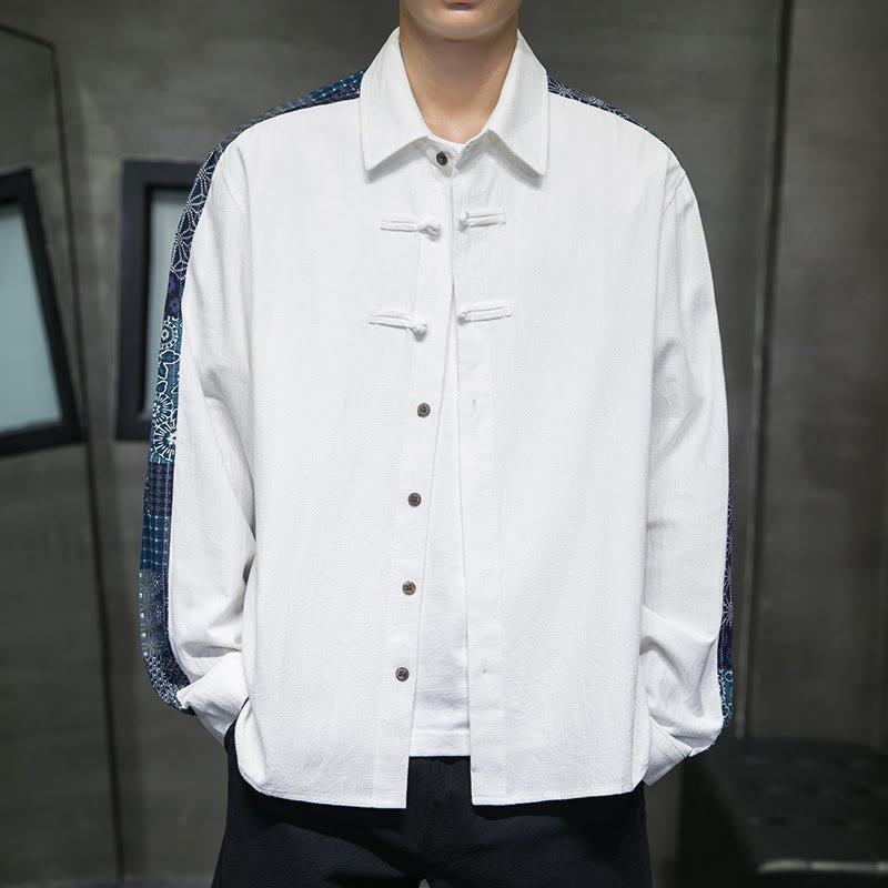 Buddha Stones Men's Flower Pattern Stitching Cotton Blend Long Sleeve Shirt - image 11